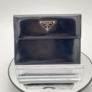 Prada Patent Black Leather Trifold Wallet